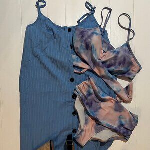 Blue Dress Cover Up , Bathing Suit and Wedges